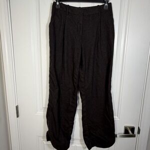 Lafayette 148 New York Brown Wool Blend Wide Leg Career Pants Women's 0